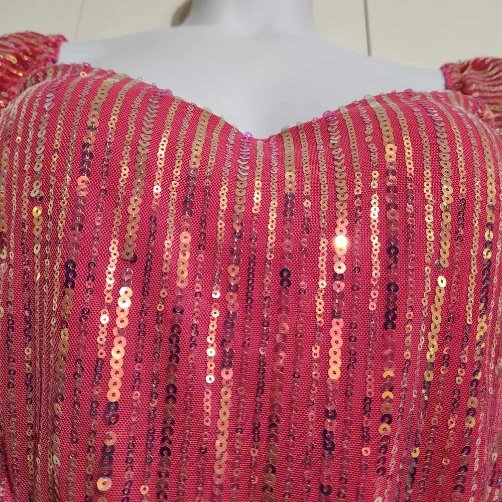 3XL Faeriesty Pink Off The Shoulder Sequins Cocktail Dress Puff Sleeve SEE DESC - Picture 3 of 10